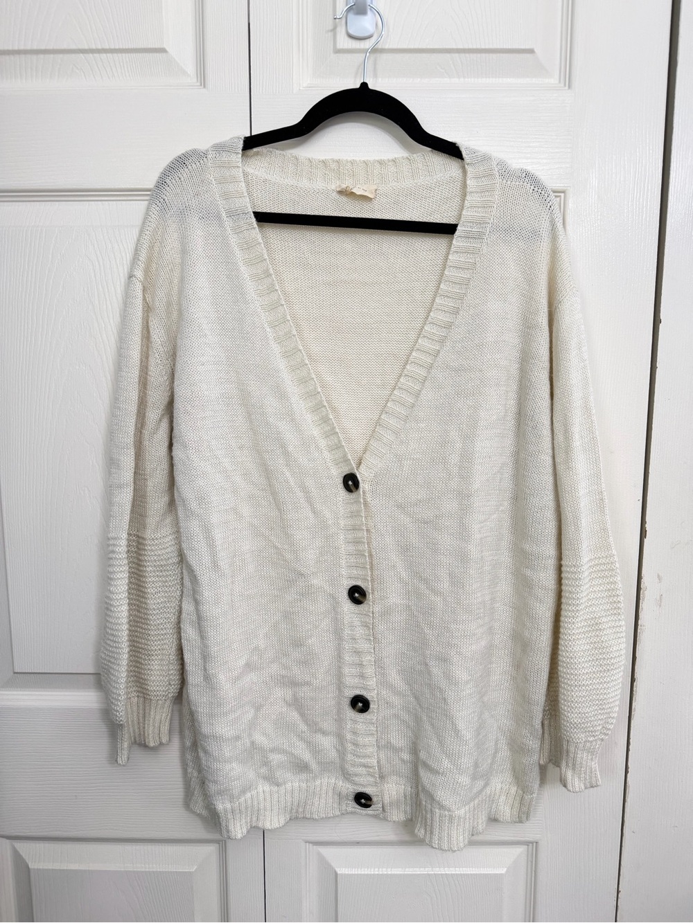 Light Cream V-Neck Button Cardigan Sweater